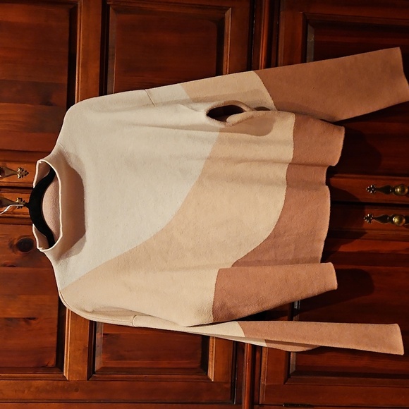 Rachel Zoe Brown, Tan, Cream Colorblock Turtleneck Sweater, Sz XL - Picture 1 of 5